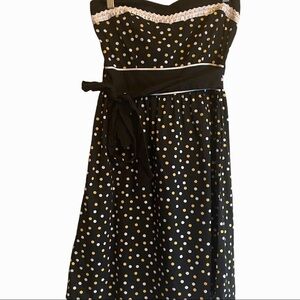 Jessica strapless dark academia goblincore gold white black polka dot dress